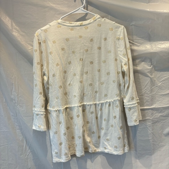 Boden Gemma top Ivory gold Petal foil tie neck slub tee Sz 10 R. NWOT - Picture 9 of 11